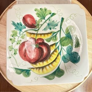 Italian Hand-Painted Ceramic Fruit Veggie Platter 12.5” Square NSP